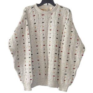 Vintage 90s Fieldmaster Cable Knit Sweater Cotton USA Stripe Beige Dad Grandpa‎